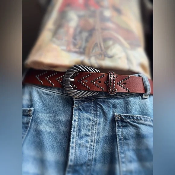 Studded Western Belt Statement Buckle Boho NWT - Picture 5 of 9